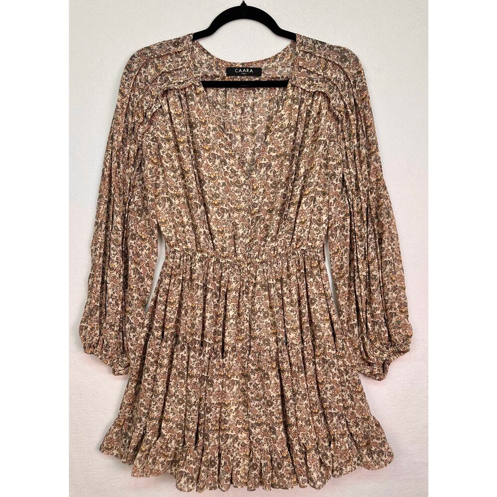 Caara Floral Print Fit and Flare Long Sleeve Mini Dress Size XS - Picture 4 of 12